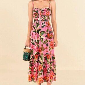 NWT Farm Rio - Leopard Forest Midi Dress - Pink Floral - XXS